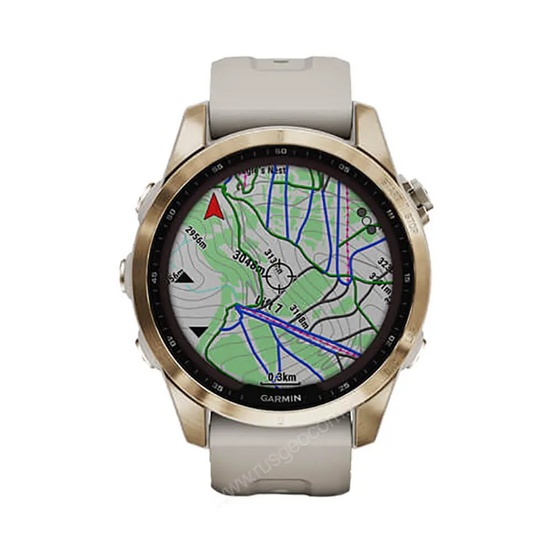 Часы Garmin Fenix 7S Sapphire Solar титановый кремово-золотой с светло-песочным силиконовым ремешком