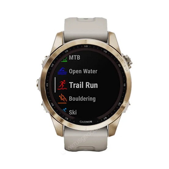 Часы Garmin Fenix 7S Sapphire Solar титановый кремово-золотой с светло-песочным силиконовым ремешком