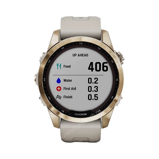 Часы Garmin Fenix 7S Sapphire Solar титановый кремово-золотой с светло-песочным силиконовым ремешком
