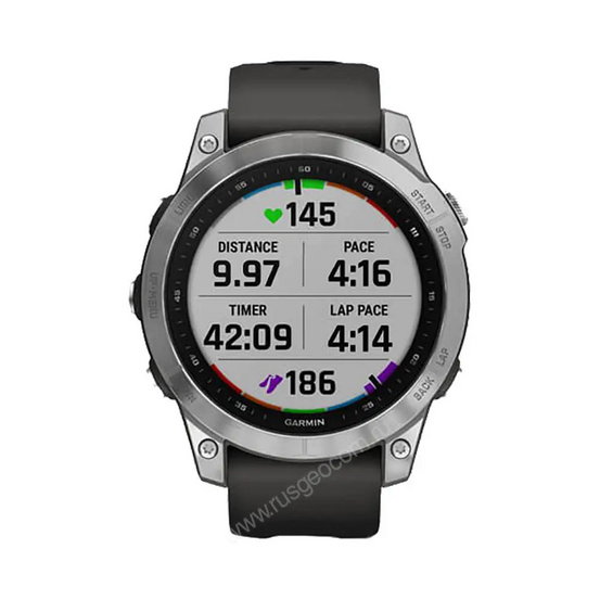 Часы Garmin Fenix 7 серебристый с графитовым силиконовым ремешком