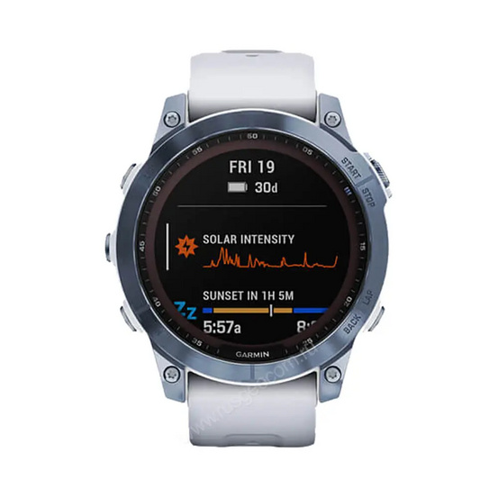 Часы Garmin Fenix 7 Sapphire Solar титановый синий минерал DLC с белым ремешком