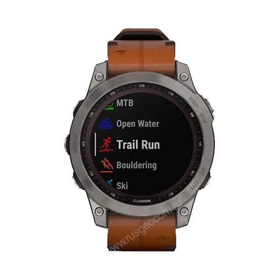 Часы Garmin Fenix 7 Sapphire Solar титановый серый с коричневым кожаным ремешком