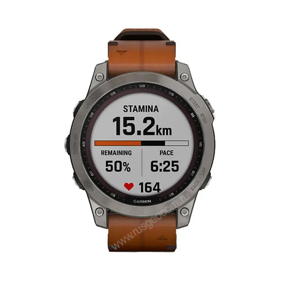 Часы Garmin Fenix 7 Sapphire Solar титановый серый с коричневым кожаным ремешком
