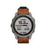 Часы Garmin Fenix 7 Sapphire Solar титановый серый с коричневым кожаным ремешком