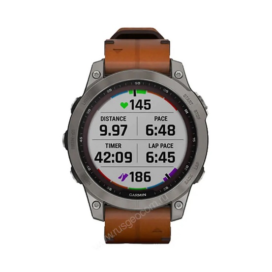 Часы Garmin Fenix 7 Sapphire Solar титановый серый с коричневым кожаным ремешком