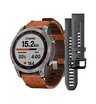 Часы Garmin Fenix 7 Sapphire Solar титановый серый с коричневым кожаным ремешком