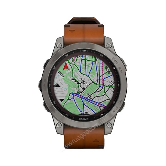 Часы Garmin Fenix 7 Sapphire Solar титановый серый с коричневым кожаным ремешком
