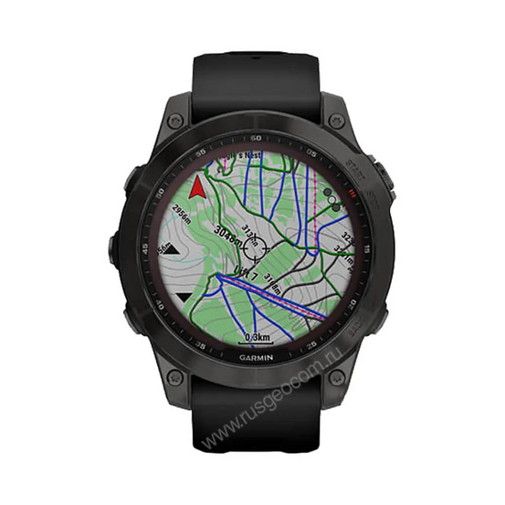 Часы Garmin Fenix 7 Sapphire Solar титановый серый DLC с черным ремешком