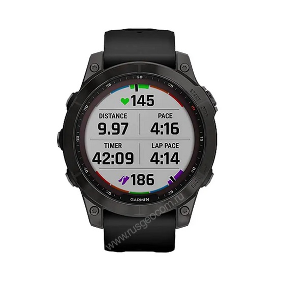 Часы Garmin Fenix 7 Sapphire Solar титановый черный DLC с черным ремешком