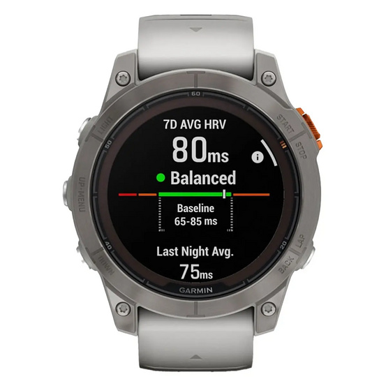 Часы Garmin Fenix 7 PRO Sapphire Solar титановый серый с серо-оранжевым ремешком