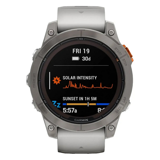 Часы Garmin Fenix 7 PRO Sapphire Solar титановый серый с серо-оранжевым ремешком
