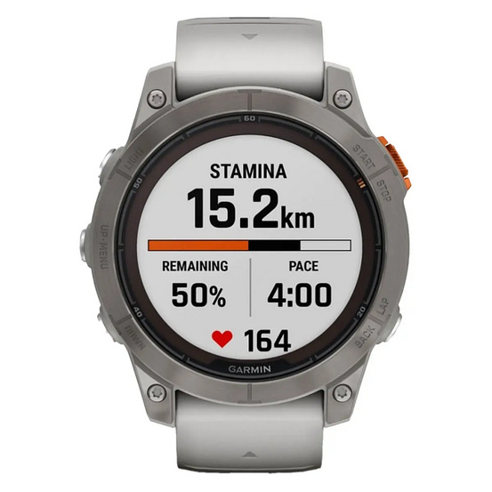 Часы Garmin Fenix 7 PRO Sapphire Solar титановый серый с серо-оранжевым ремешком