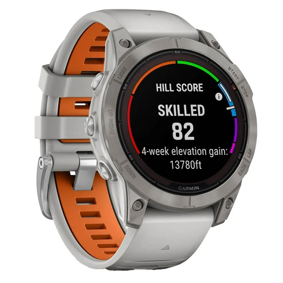 Часы Garmin Fenix 7 PRO Sapphire Solar титановый серый с серо-оранжевым ремешком