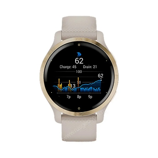 Часы Garmin Venu 2S белые цвета розовое золото с кожаным ремешком