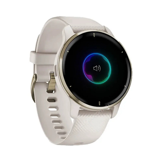 Часы Garmin Venu 2 Plus цвета слоновой кости с безелем цвета кремовое золото и силиконовым ремешком