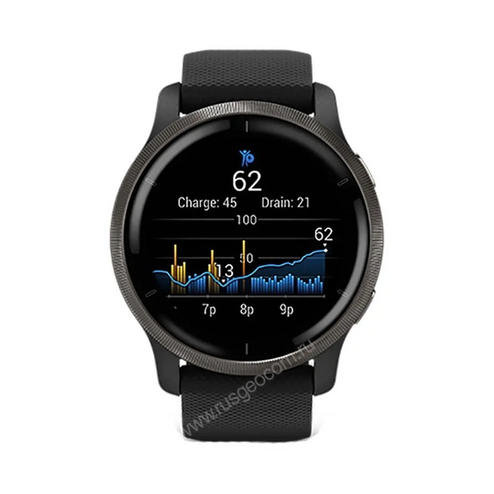 Часы Garmin Venu 2 черные с серым безелем и кожаным ремешком