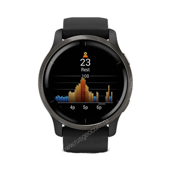 Часы Garmin Venu 2 черные с серым безелем и кожаным ремешком