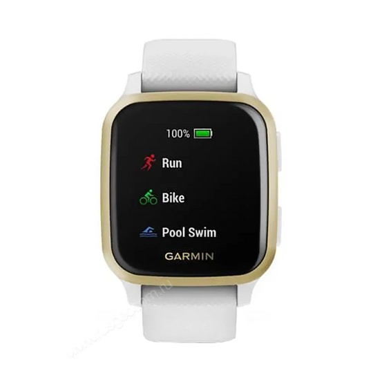 Часы Garmin Venu Sq белый с золотистым алюминиевым безелем и с силиконовым ремешком
