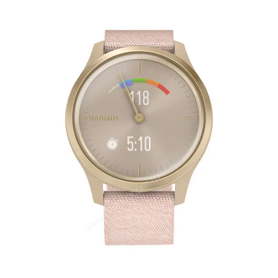 Часы Garmin Vivomove Style светло-золотистый с розовым плетеным нейлоновым ремешком