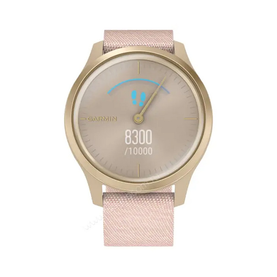 Часы Garmin Vivomove Style светло-золотистый с розовым плетеным нейлоновым ремешком