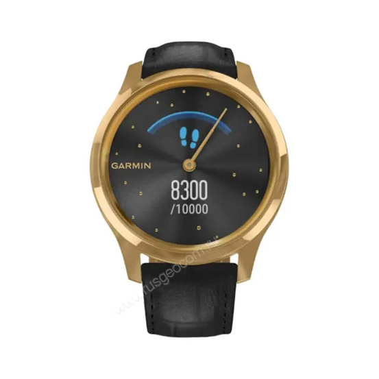 Часы Garmin Vivomove Luxe золотистые черные с кожаным ремешком