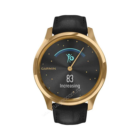 Часы Garmin Vivomove Luxe золотистые черные с кожаным ремешком
