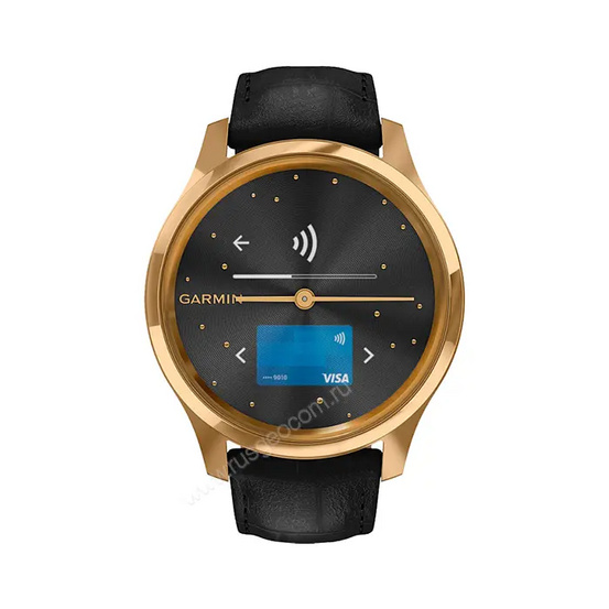 Часы Garmin Vivomove Luxe золотистые черные с кожаным ремешком