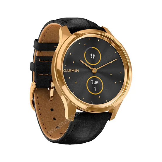 Часы Garmin Vivomove Luxe золотистые черные с кожаным ремешком