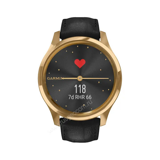 Часы Garmin Vivomove Luxe золотистые черные с кожаным ремешком