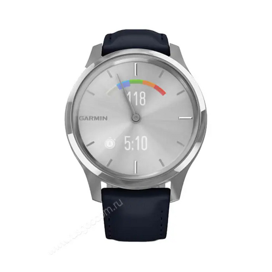 Часы Garmin Vivomove Luxe серебристый с темно-синим кожаным ремешком