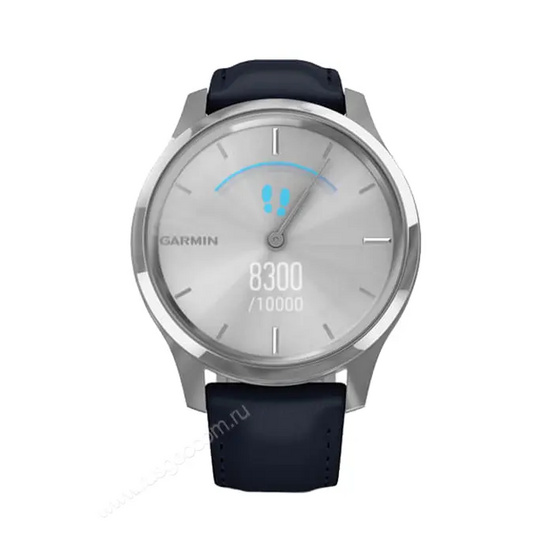 Часы Garmin Vivomove Luxe серебристый с темно-синим кожаным ремешком