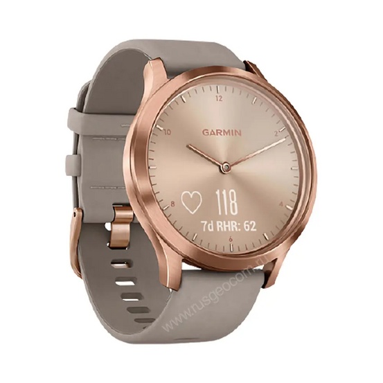 Часы Garmin Vivomove HR Premium розовое золото с бежевым кожаным ремешком