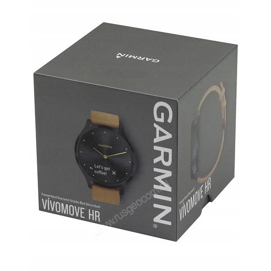 Часы Garmin Vivomove HR Premium черный оникс с светло-коричневым кожаным ремешком