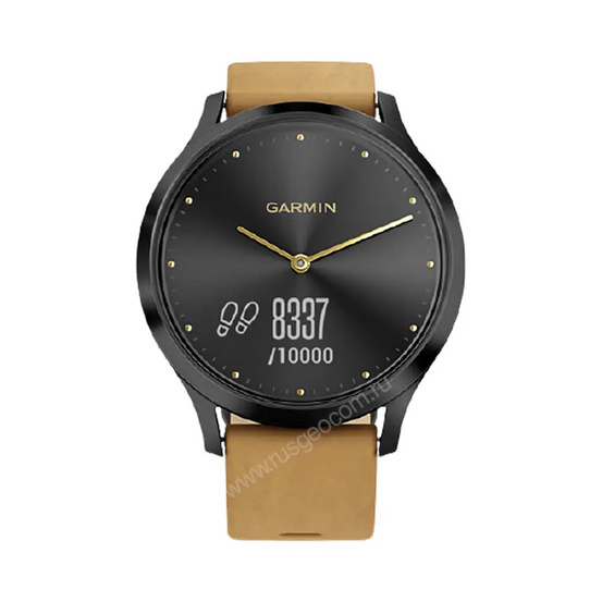 Часы Garmin Vivomove HR Premium черный оникс с светло-коричневым кожаным ремешком