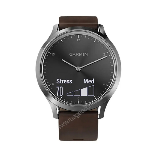 Часы Garmin Vivomove HR серебряные с темно-коричневым кожаным ремешком