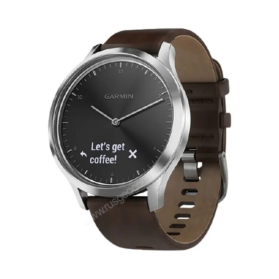 Часы Garmin Vivomove HR серебряные с темно-коричневым кожаным ремешком
