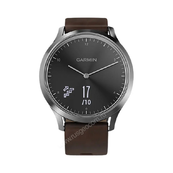 Часы Garmin Vivomove HR серебряные с темно-коричневым кожаным ремешком