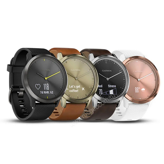 Часы Garmin Vivomove HR серебряные с темно-коричневым кожаным ремешком