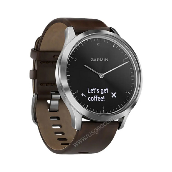 Часы Garmin Vivomove HR серебряные с темно-коричневым кожаным ремешком