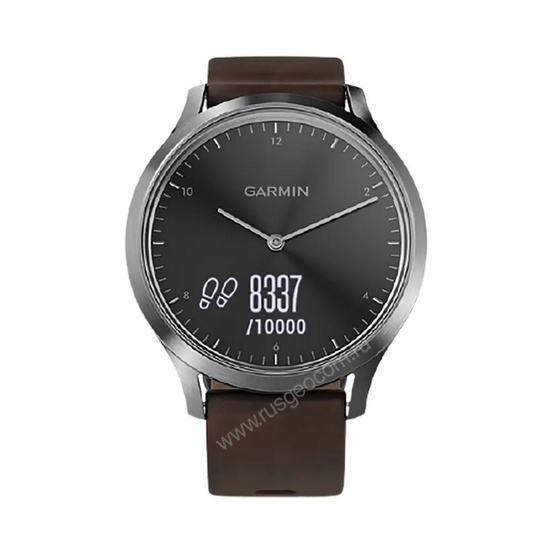 Часы Garmin Vivomove HR серебряные с темно-коричневым кожаным ремешком