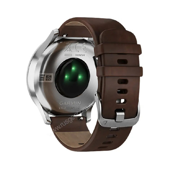 Часы Garmin Vivomove HR серебряные с темно-коричневым кожаным ремешком