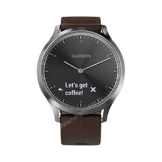Часы Garmin Vivomove HR серебряные с темно-коричневым кожаным ремешком