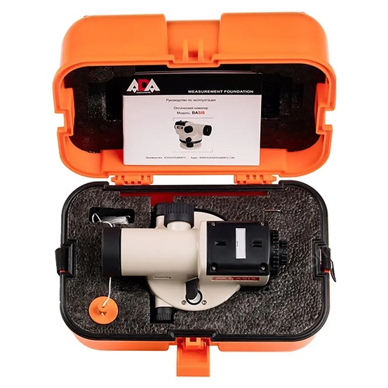 Комплект оптический нивелир ADA Basis с поверкой + штатив на клипсах ADA Light + рейка ADA STAFF 3