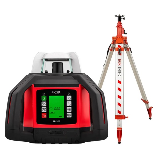Комплект: ротационный нивелир RGK SP-502 с калибровкой + элевационный штатив RGK SH-340