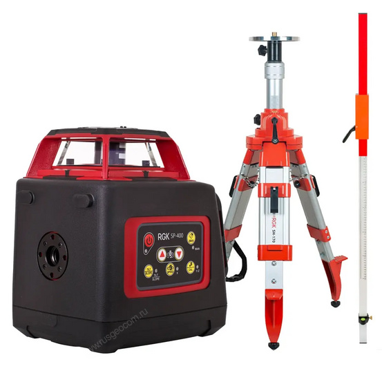 Комплект: ротационный нивелир RGK SP-400 с калибровкой + штатив RGK SH-170, рейка RGK LR-2