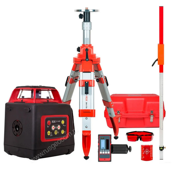 Комплект: ротационный нивелир RGK SP-400 с калибровкой + штатив RGK SH-170, рейка RGK LR-2
