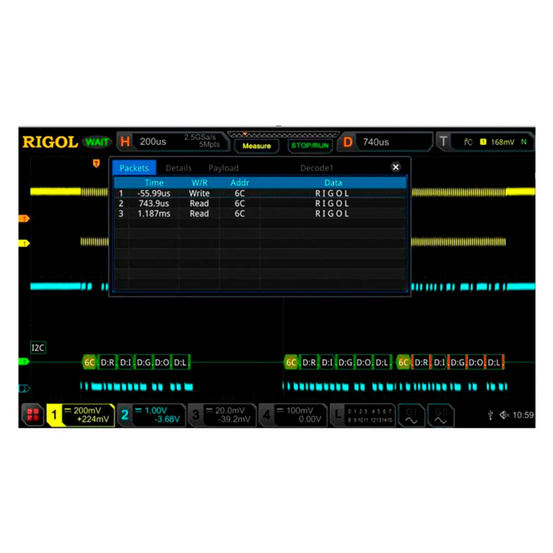 Опция анализа и запуска по шинам I2C и SPI MSO8000-EMBD