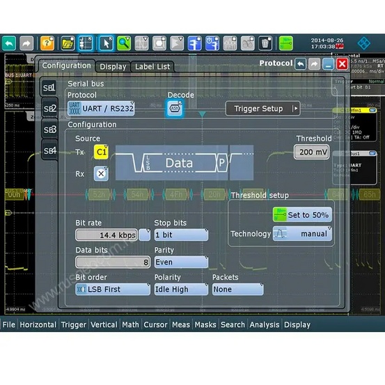 Опция синхронизации и декодирования последовательных данных UART/RS-232/RS-422/RS-485 Rohde & Schwarz RTE-K2
