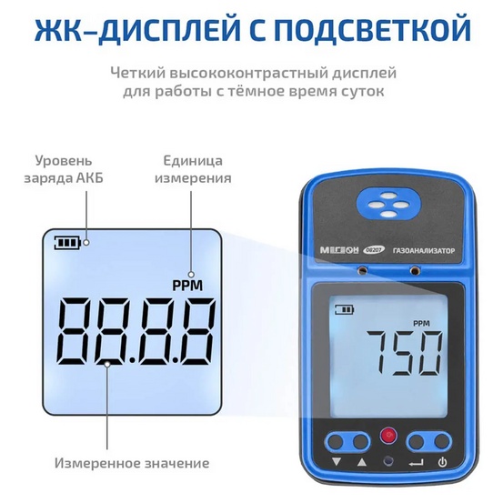 Газоанализатор (измеритель концентрации угарного газа) МЕГЕОН 08207
