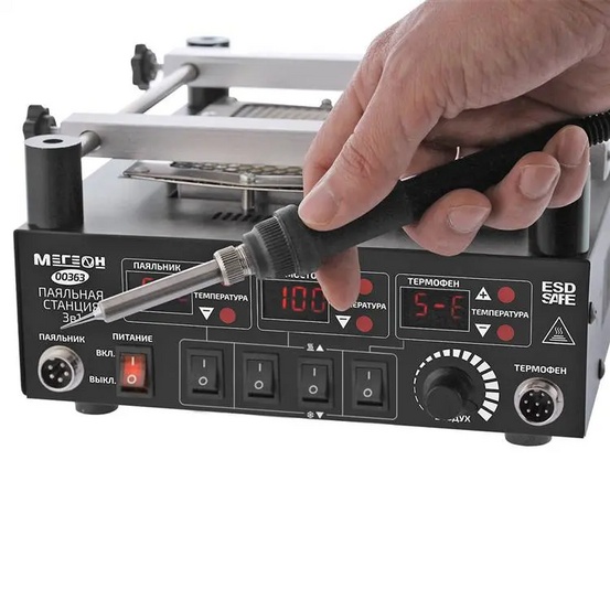Цифровая паяльная станция 3 в 1 МЕГЕОН 00363